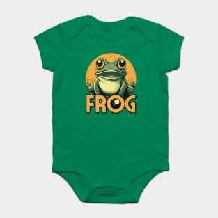Cute Retro Frog with Green and Orange Tones Baby Bodysuit
